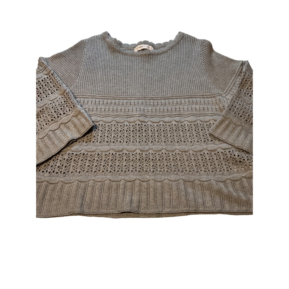 Mustard Seed Gray Knit Sweater Lace Detail Cropped Bell Sleeve Size M